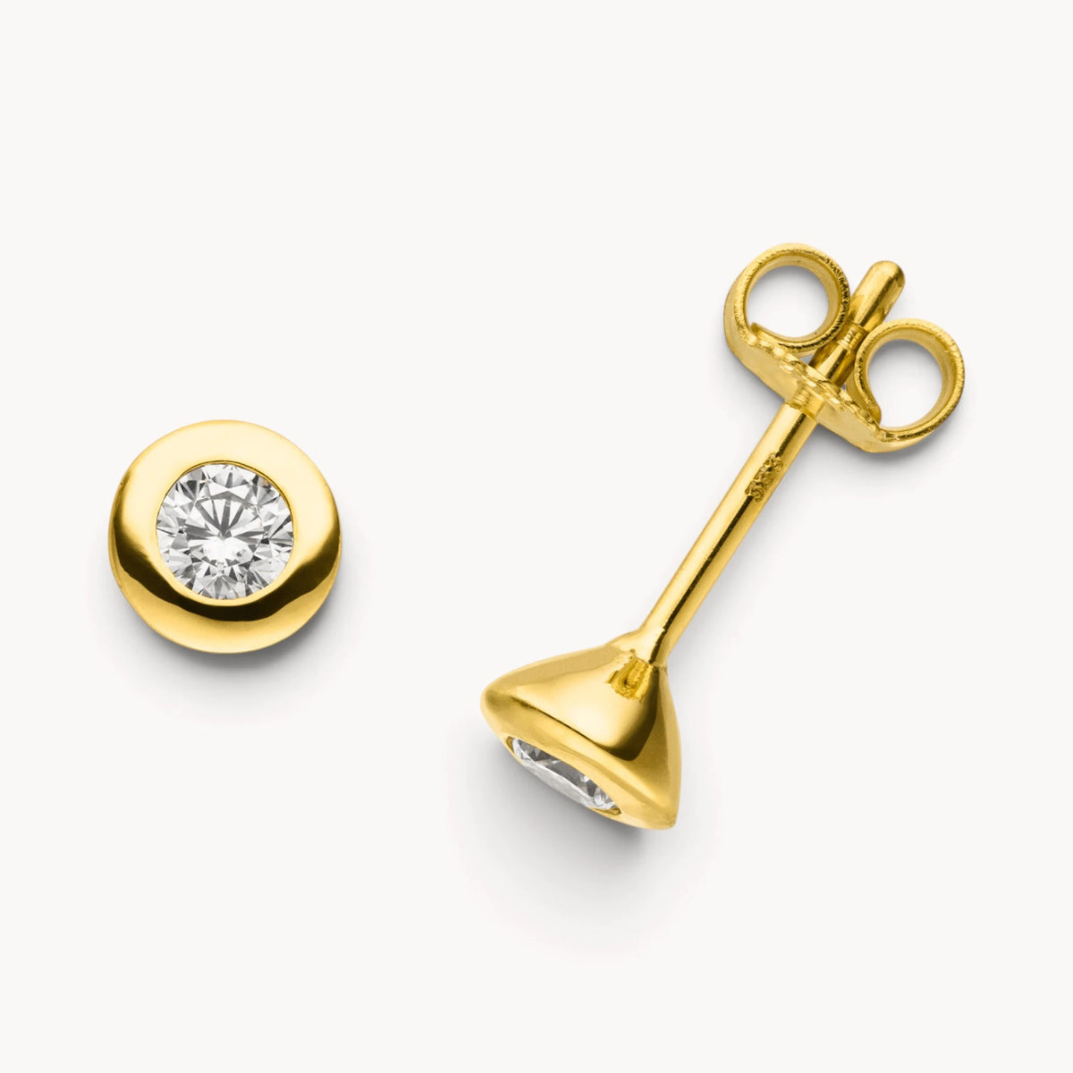 Ohrstecker in Gold mit Zirkonia, Zargenfassung