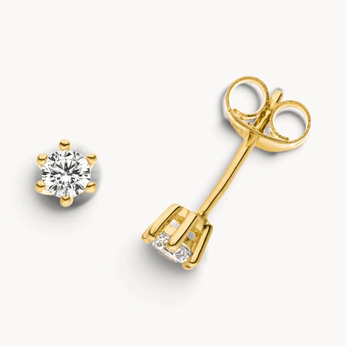 Ohrstecker in Gold mit Zirkonia, 6er-Krappenfassung