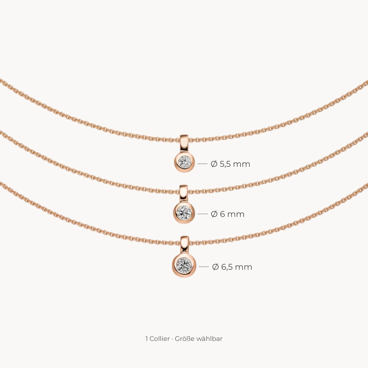 Collier in 925er Silber rosévergoldet mit Zirkonia – Größe 5,5 / 6 / 6,5 mm