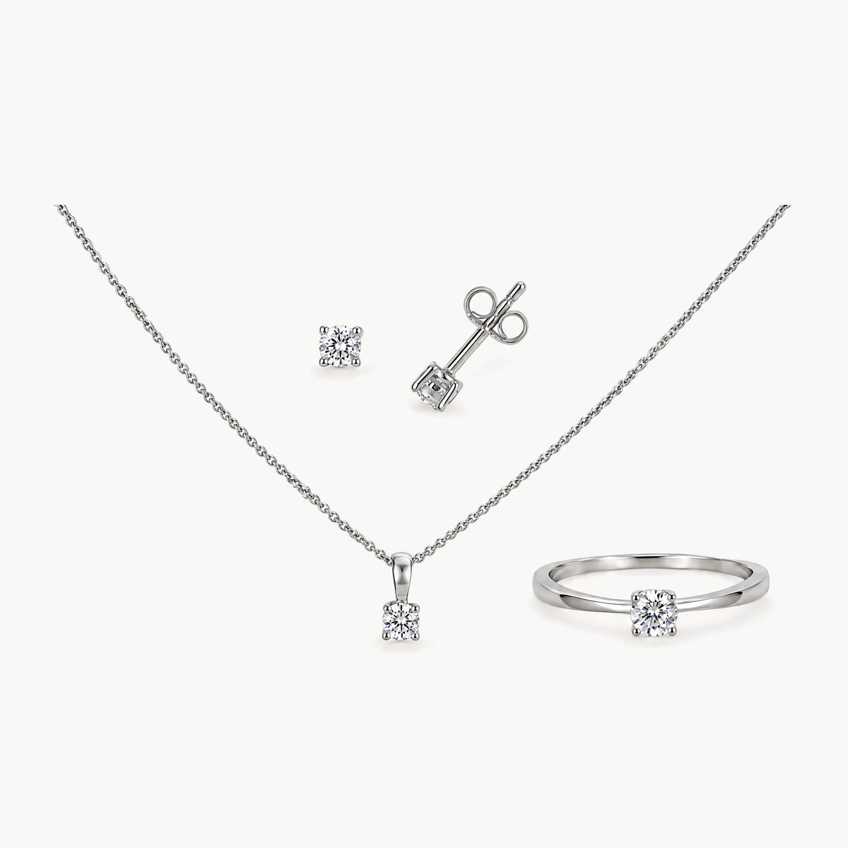 Collier/Ohrstecker/Ring in 333er Weißgold mit Zirkonia