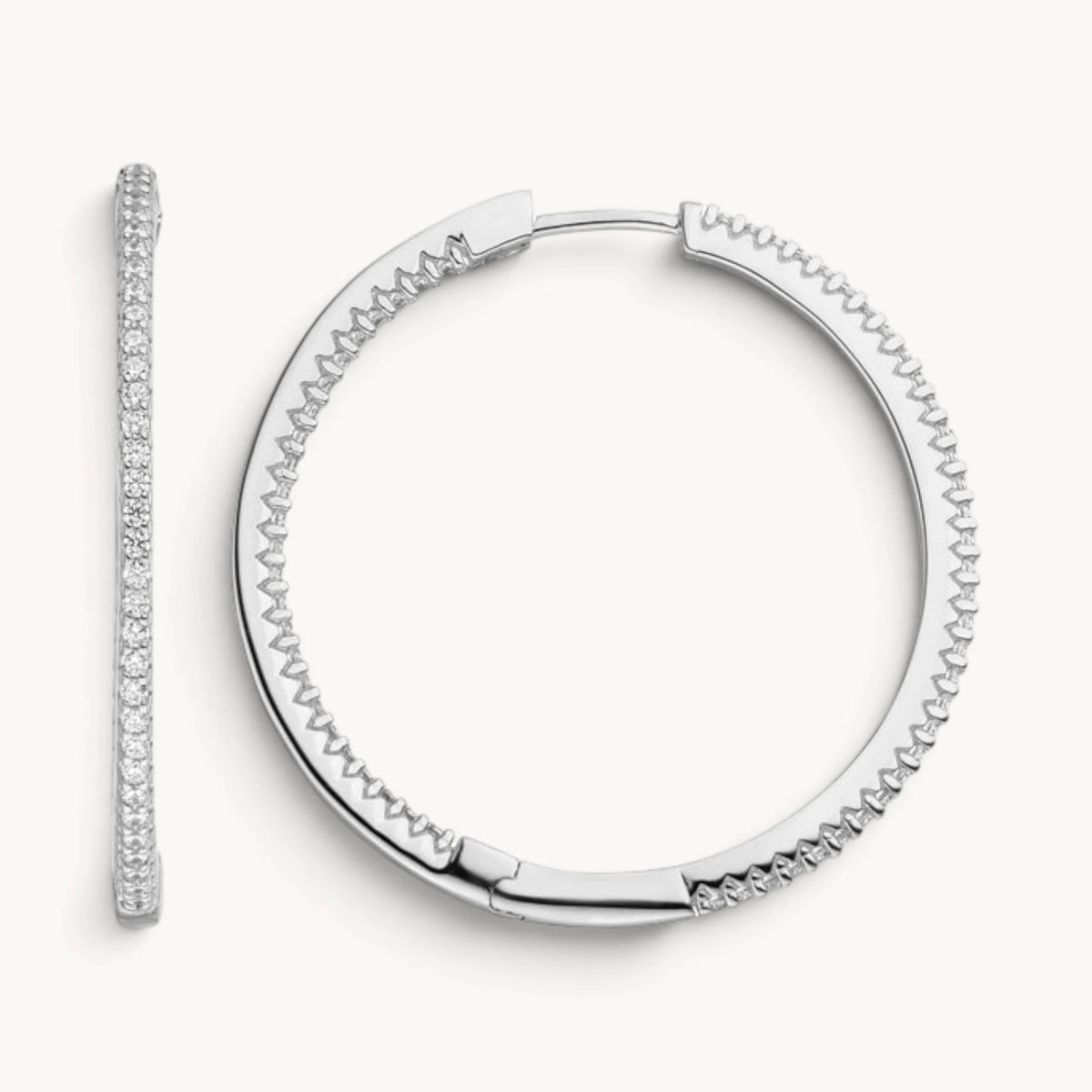 Creole in 925er Silber mit Zirkonia, innen/außen ausgefasst