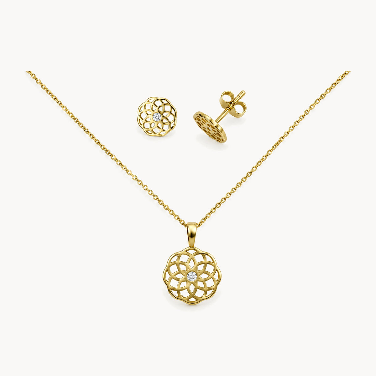 Collier/Ohrstecker in 333er Gelbgold mit Zirkonia