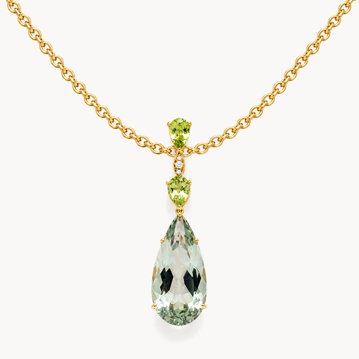 Collier in 750er Gelbgold mit Peridot, Prasiolith & Diamant