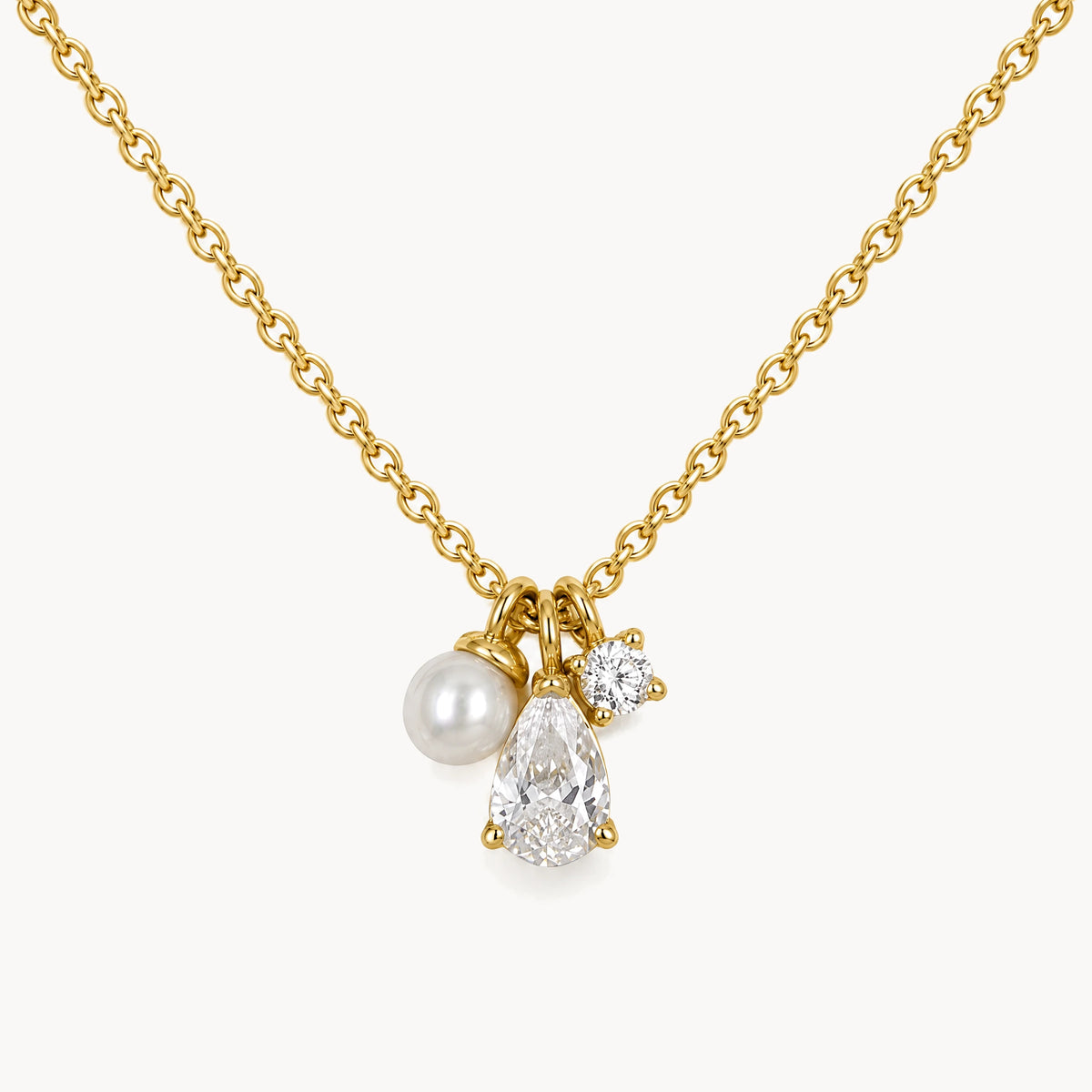 Collier in 375er Gelbgold mit Zirkonia & Zuchtperle