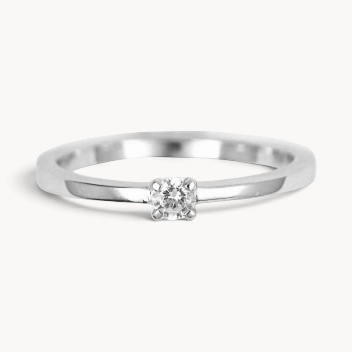 Solitärring in 925er Silber rhodiniert mit Diamant
