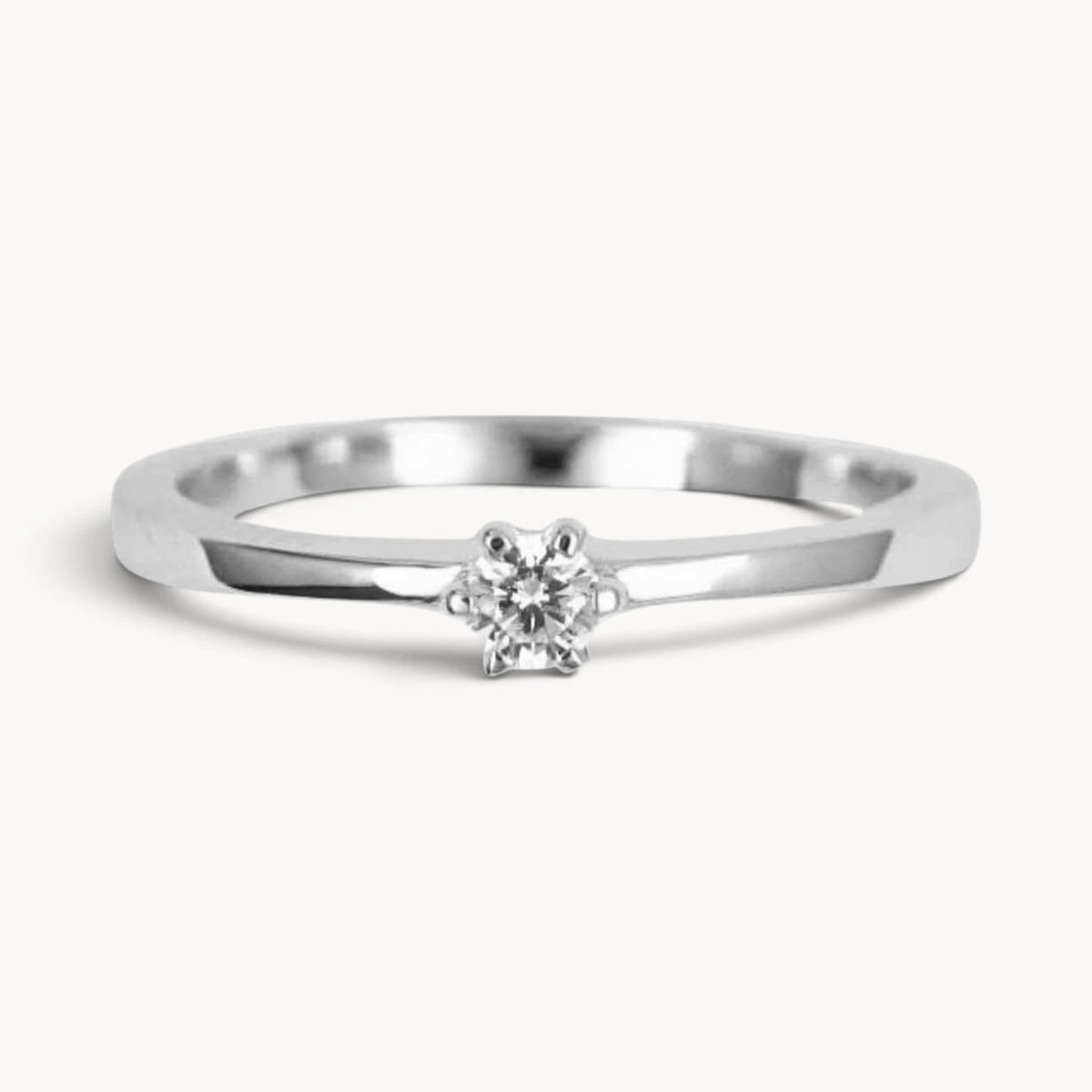 Solitärring in 925er Silber rhodiniert mit Diamant