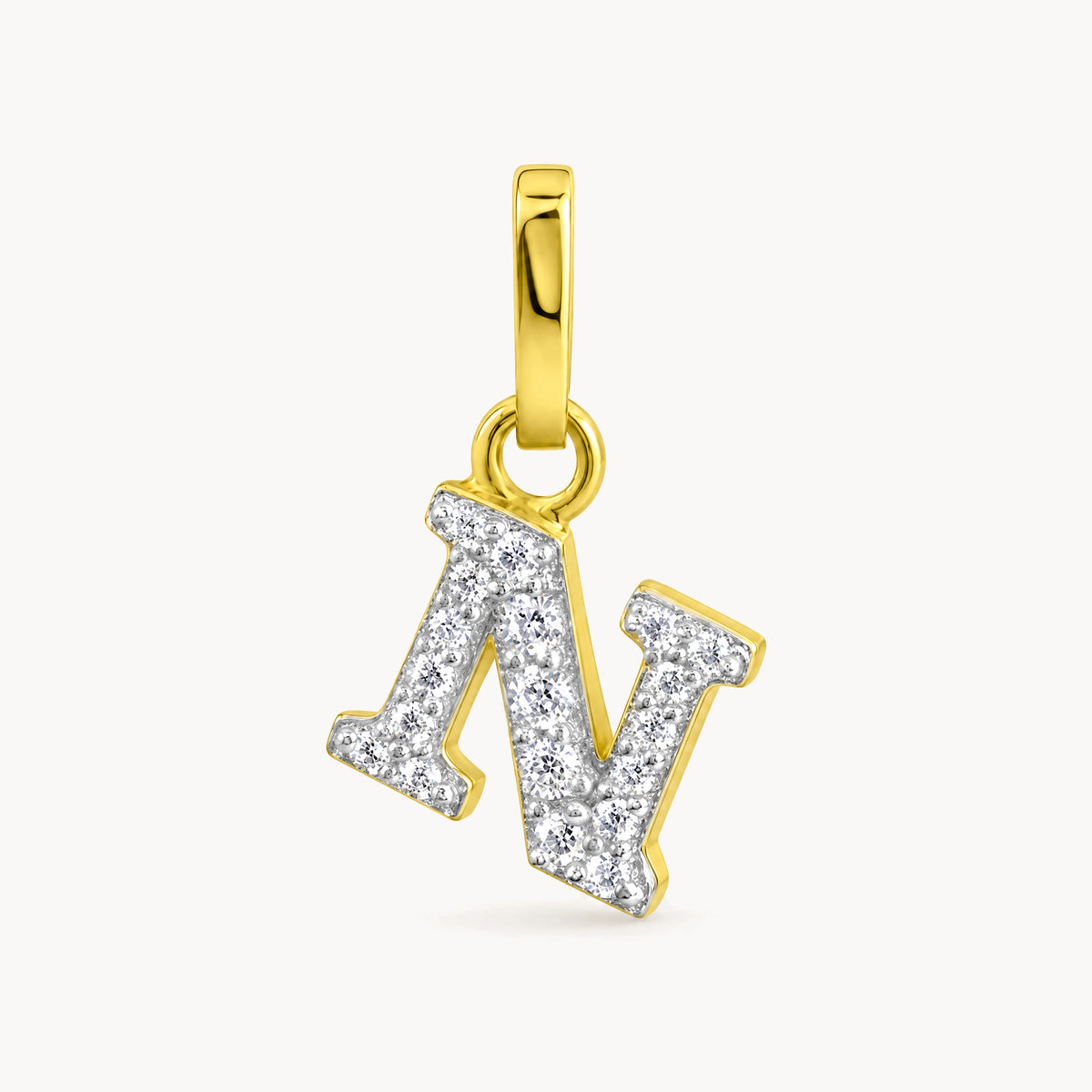Buchstabenanhänger in 333er Gelbgold mit Zirkonia – Buchstabe N