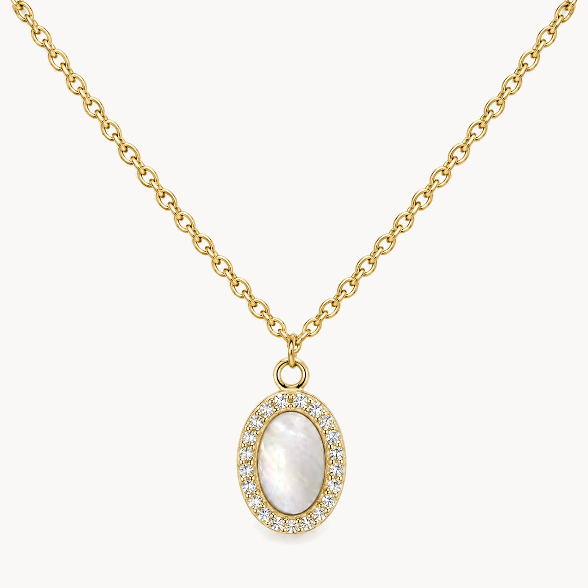Collier in 333er Gelbgold mit Perlmutt & Zirkonia