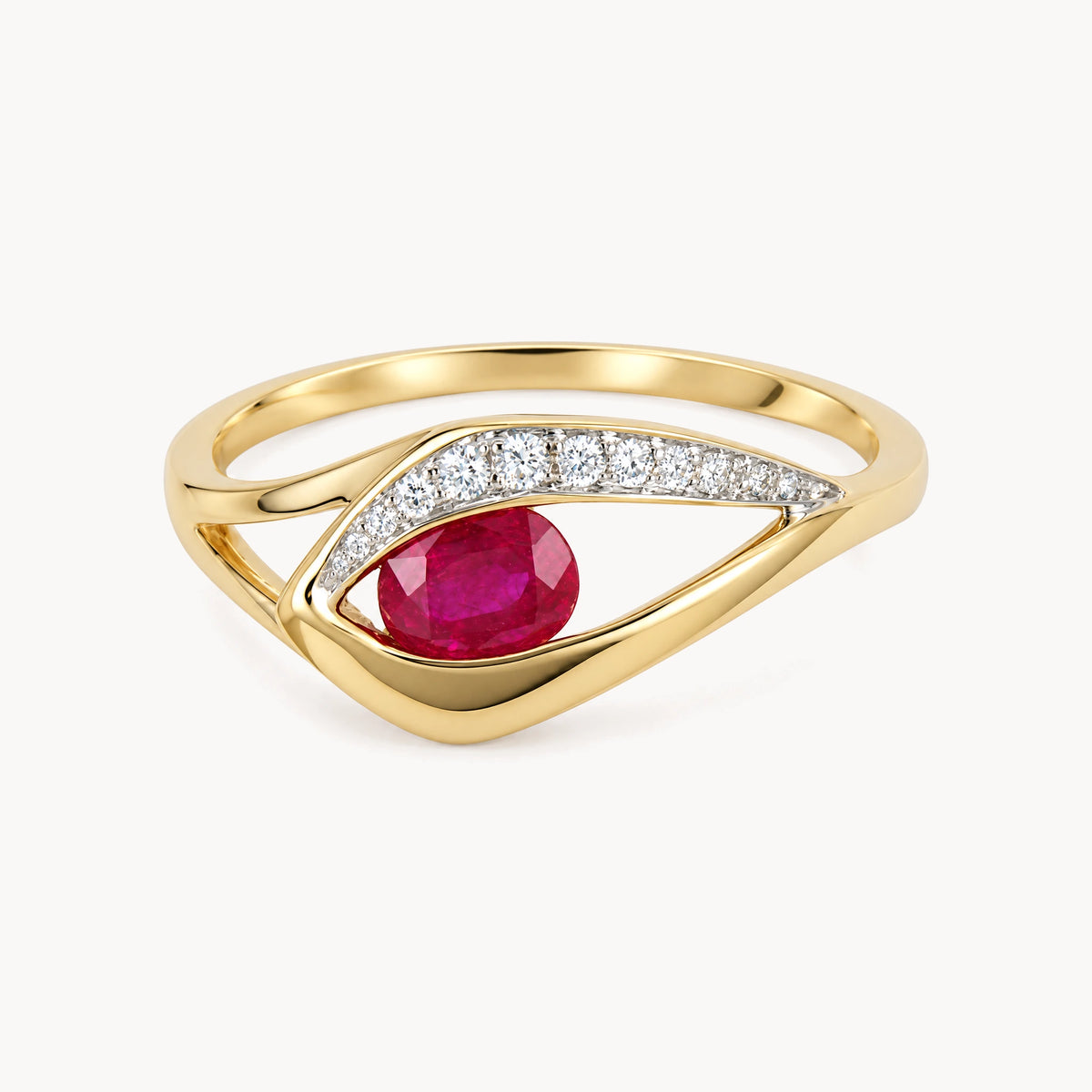 Ring in 585er Gelbgold mit Diamant & Rubin