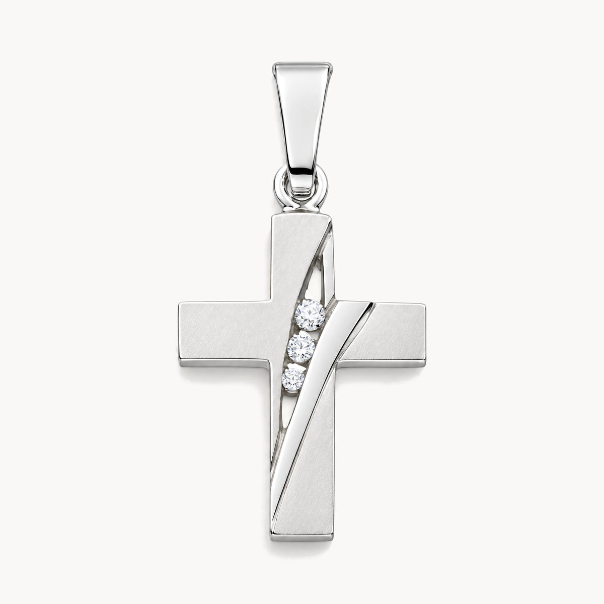 Kreuzanhänger mit Zirkonia in 925 Silber rhodiniert