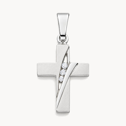 Kreuzanhänger mit Zirkonia in 925 Silber rhodiniert