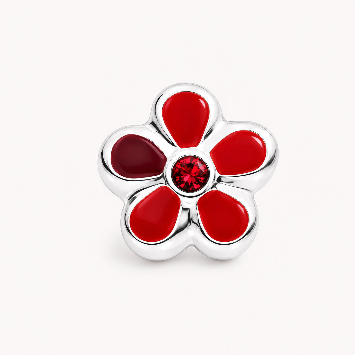 Ohrstecker „Blume“ in 925er Silber mit Glasstein – rot