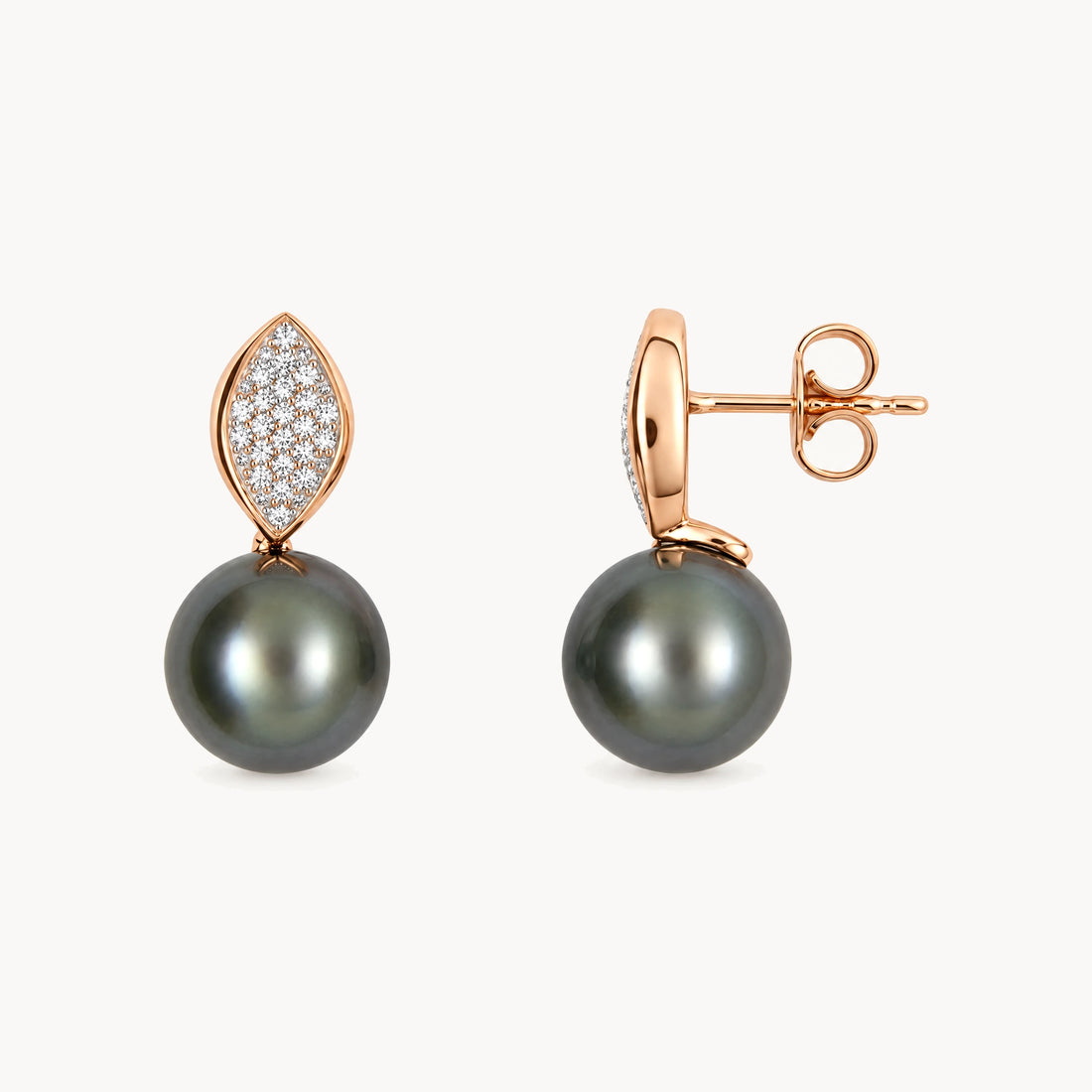Ohrstecker in 585er Rotgold mit Tahiti-Zuchtperle &amp; Diamant