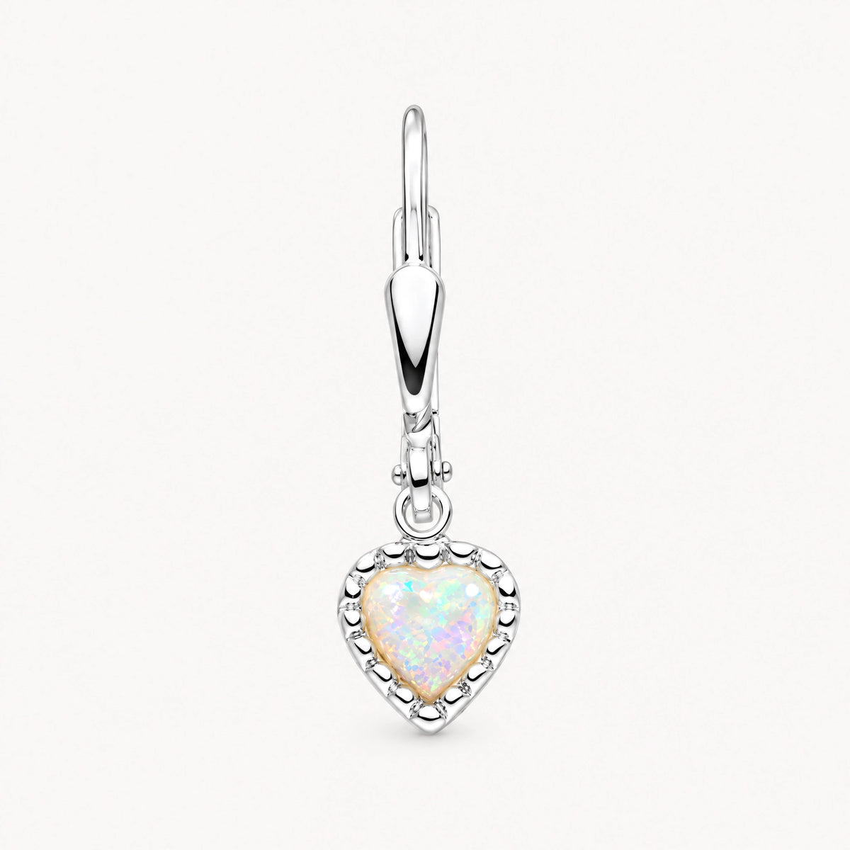 Ohrhänger „Herz“ in 925er Silber mit synthetischem Opal &amp; Zirkonia – weiß
