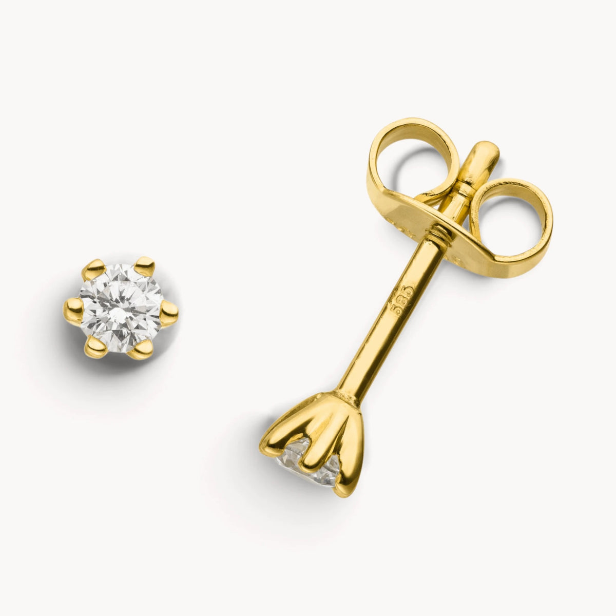 Ohrstecker in Gold &amp; Platin mit Diamant, 6er-Krappenfassung
