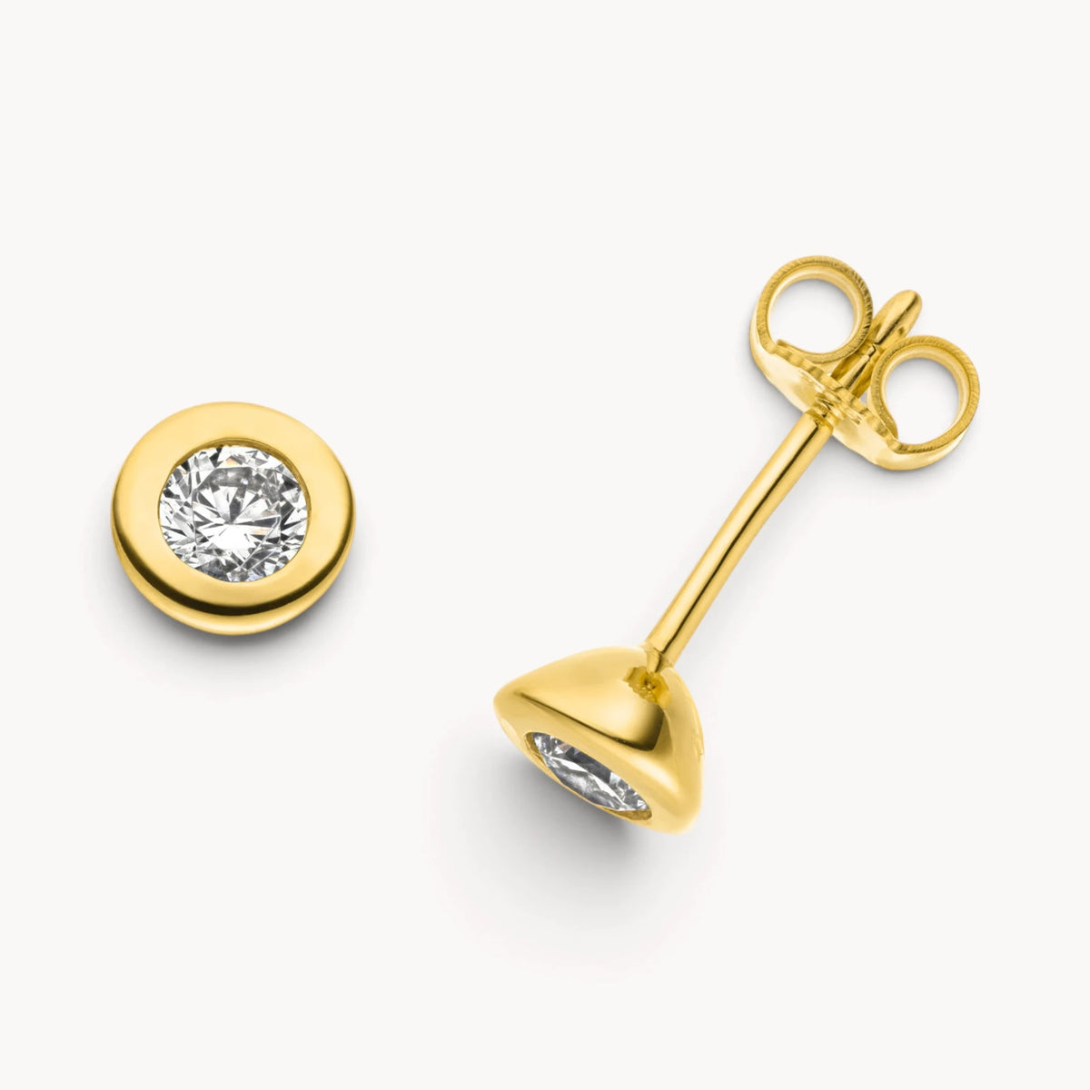 Ohrstecker in Gold mit Zirkonia, Zargenfassung