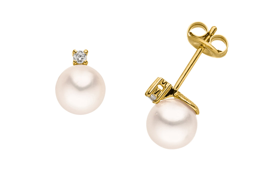 Ohrstecker in 333er Gold mit Zuchtperle &amp; Zirkonia