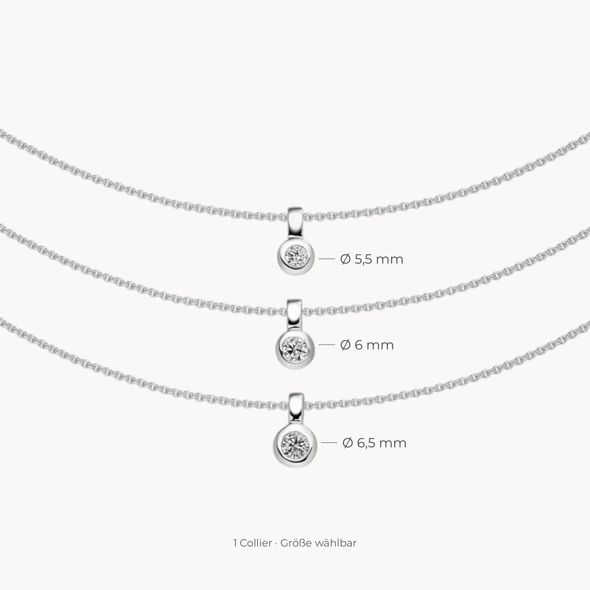 Collier in 925er Silber rhodiniert mit Zirkonia – Größe 5,5 / 6 / 6,5 mm