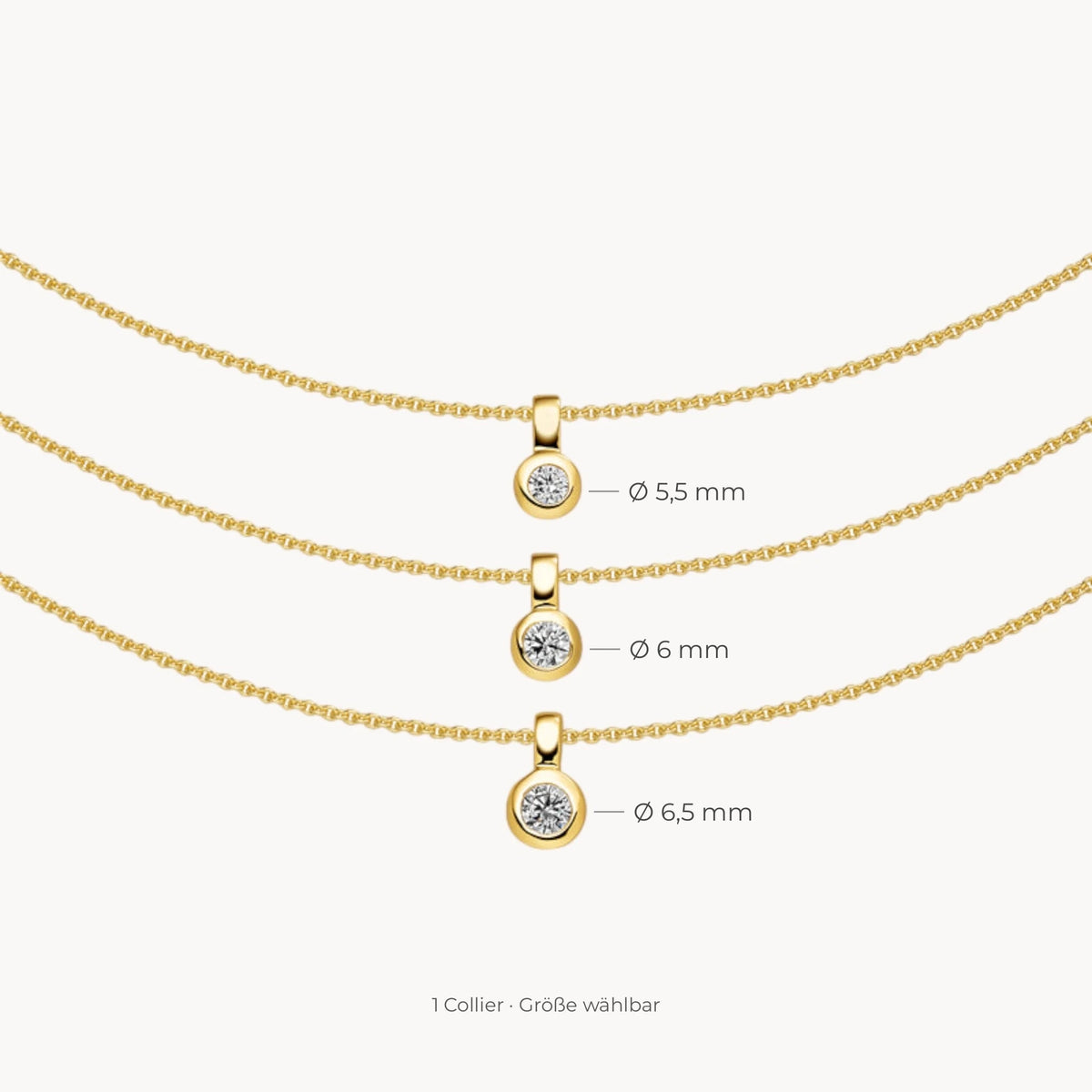 Collier in 925er Silber gelbvergoldet mit Zirkonia – Größe 5,5 / 6 / 6,5 mm