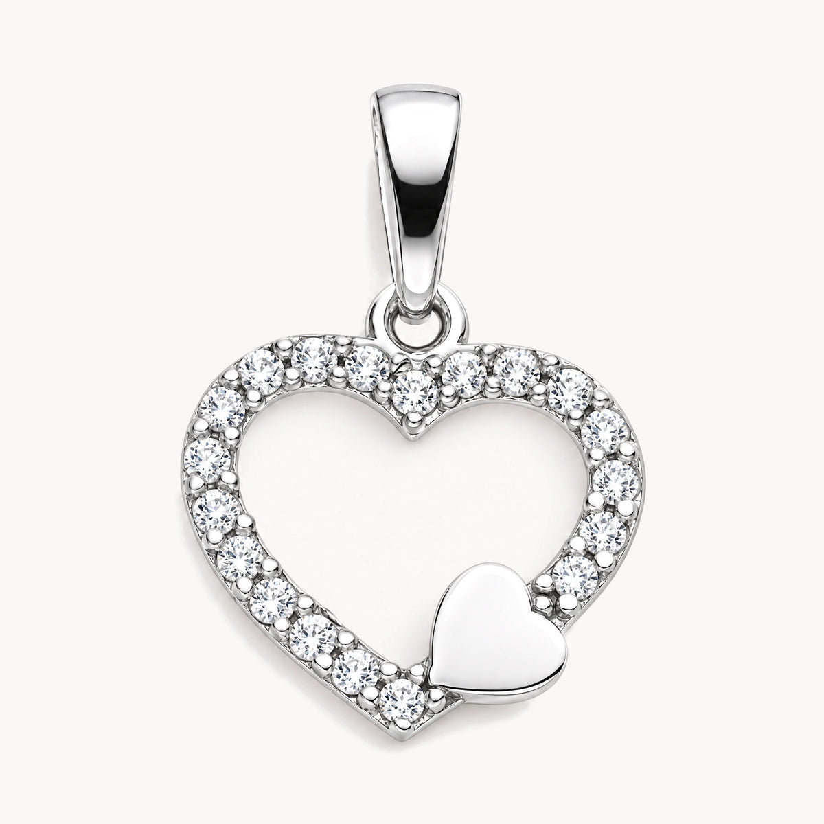 Herzanhänger mit Zirkonia in 925 Silber rhodiniert