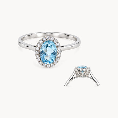 Ring in 585er Weißgold mit Diamant &amp; Blautopas