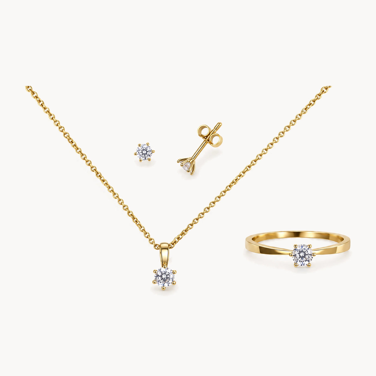Collier/Ohrstecker/Ring in 333er Gelbgold mit Zirkonia