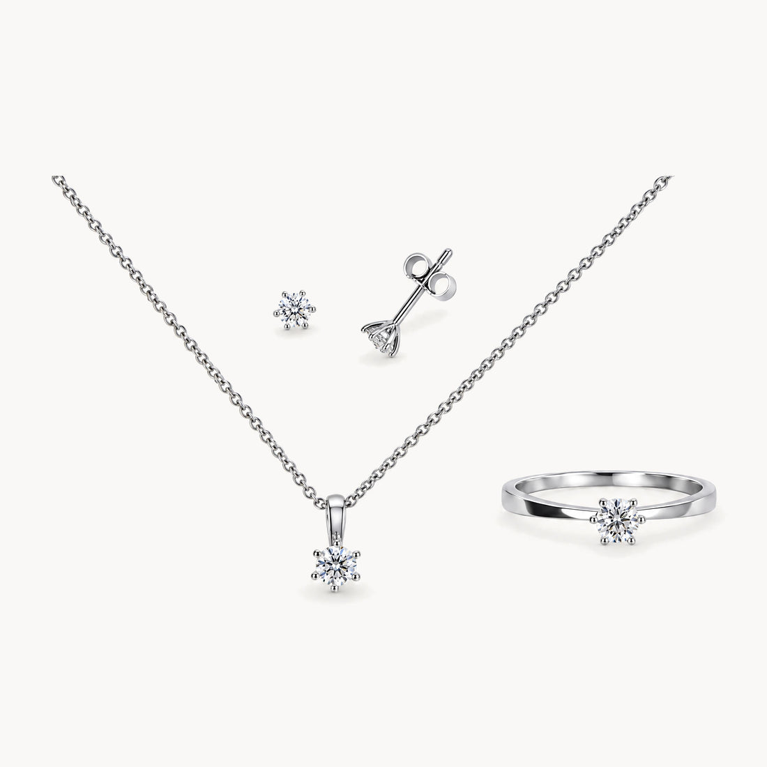 Collier/Ohrstecker/Ring in 333er Weißgold mit Zirkonia