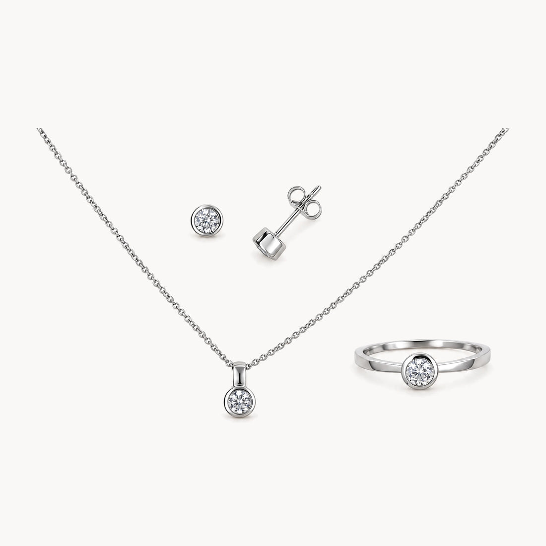 Collier/Ohrstecker/Ring - Set in 333er Weißgold mit Zirkonia