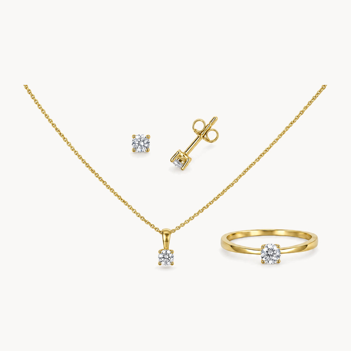 Collier/Ohrstecker/Ring in 333er Gelbgold mit Zirkonia