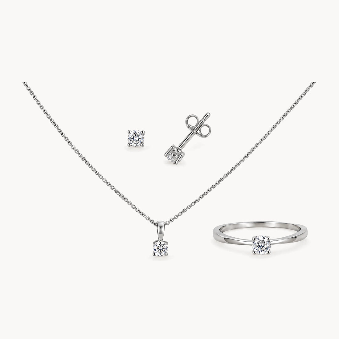 Collier/Ohrstecker/Ring in 333er Weißgold mit Zirkonia