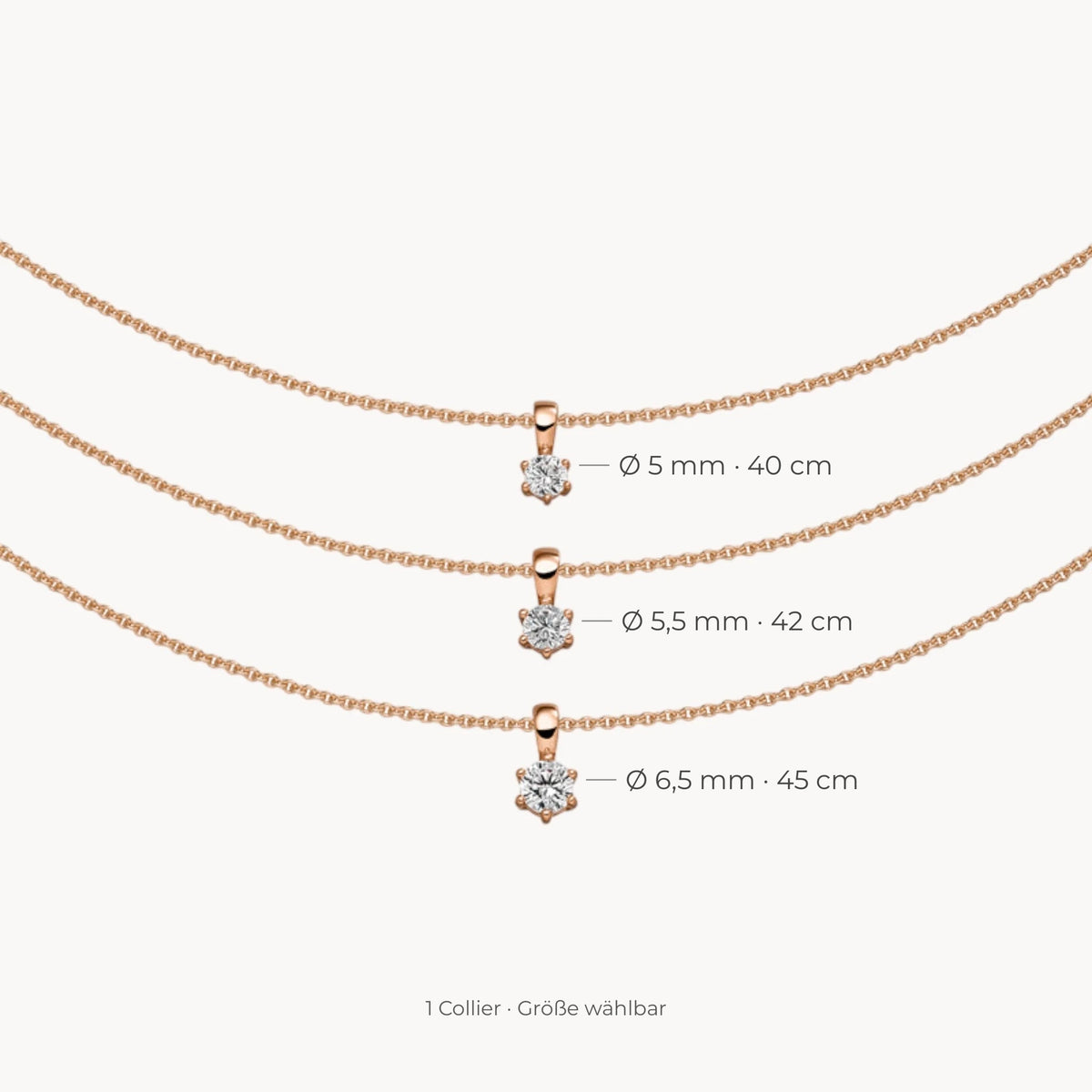 Collier in 925er Silber mit Zirkonia – 925 Silber rosé vergoldet, Größe wählbar