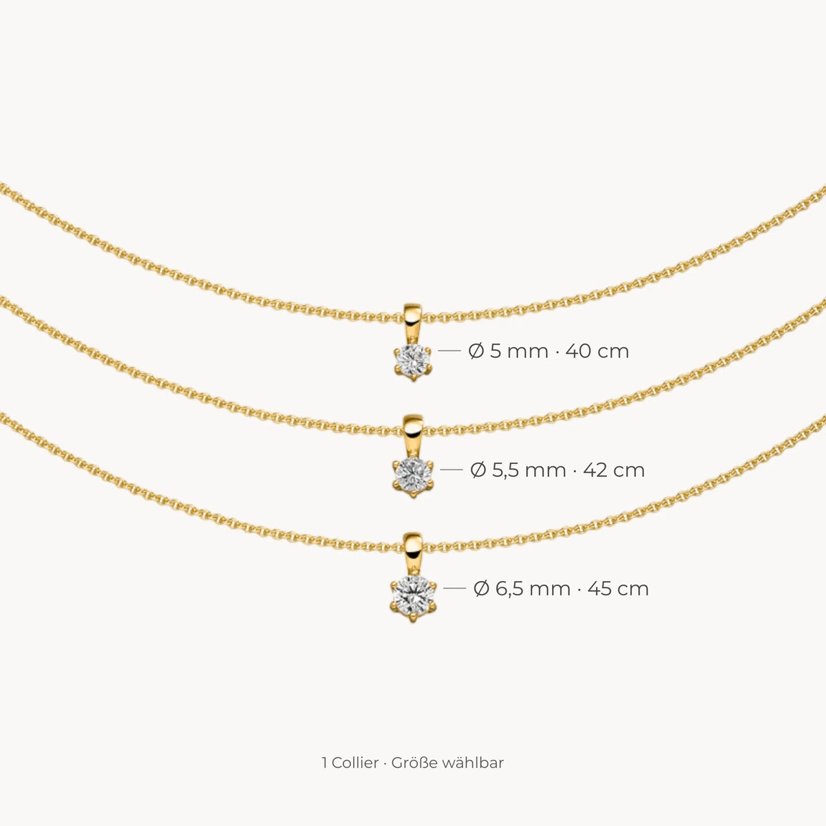 Collier in 925er Silber mit Zirkonia – 925 Silber gelb vergoldet, Größe wählbar