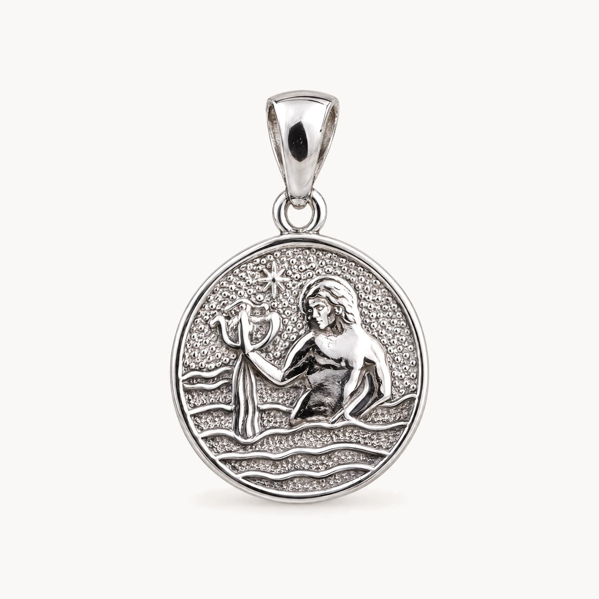 Sternzeichenanhänger in 925er Silber rhodiniert, massiv – Sternzeichen Wassermann