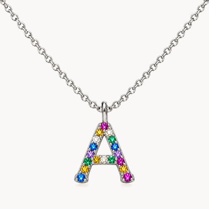 Buchstabencollier in 925er Silber rhodiniert mit gefärbtem Zirkonia – Buchstabe A