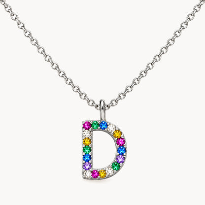 Buchstabencollier in 925er Silber rhodiniert mit gefärbtem Zirkonia – Buchstabe D