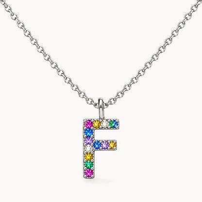 Buchstabencollier in 925er Silber rhodiniert mit gefärbtem Zirkonia – Buchstabe F