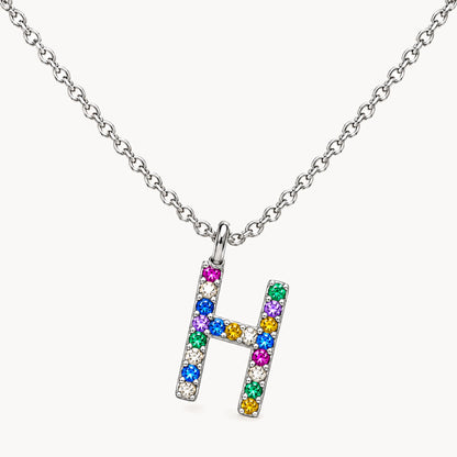 Buchstabencollier in 925er Silber rhodiniert mit gefärbtem Zirkonia – Buchstabe H