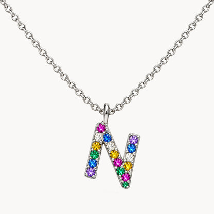 Buchstabencollier in 925er Silber rhodiniert mit gefärbtem Zirkonia – Buchstabe N