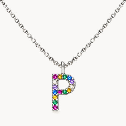 Buchstabencollier in 925er Silber rhodiniert mit gefärbtem Zirkonia – Buchstabe P