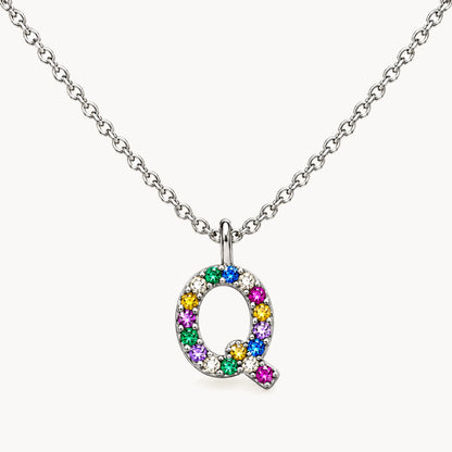 Buchstabencollier in 925er Silber rhodiniert mit gefärbtem Zirkonia – Buchstabe Q