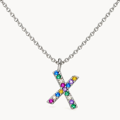 Buchstabencollier in 925er Silber rhodiniert mit gefärbtem Zirkonia – Buchstabe X