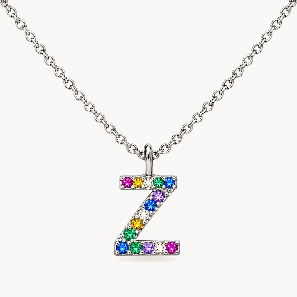 Buchstabencollier in 925er Silber rhodiniert mit gefärbtem Zirkonia – Buchstabe Z