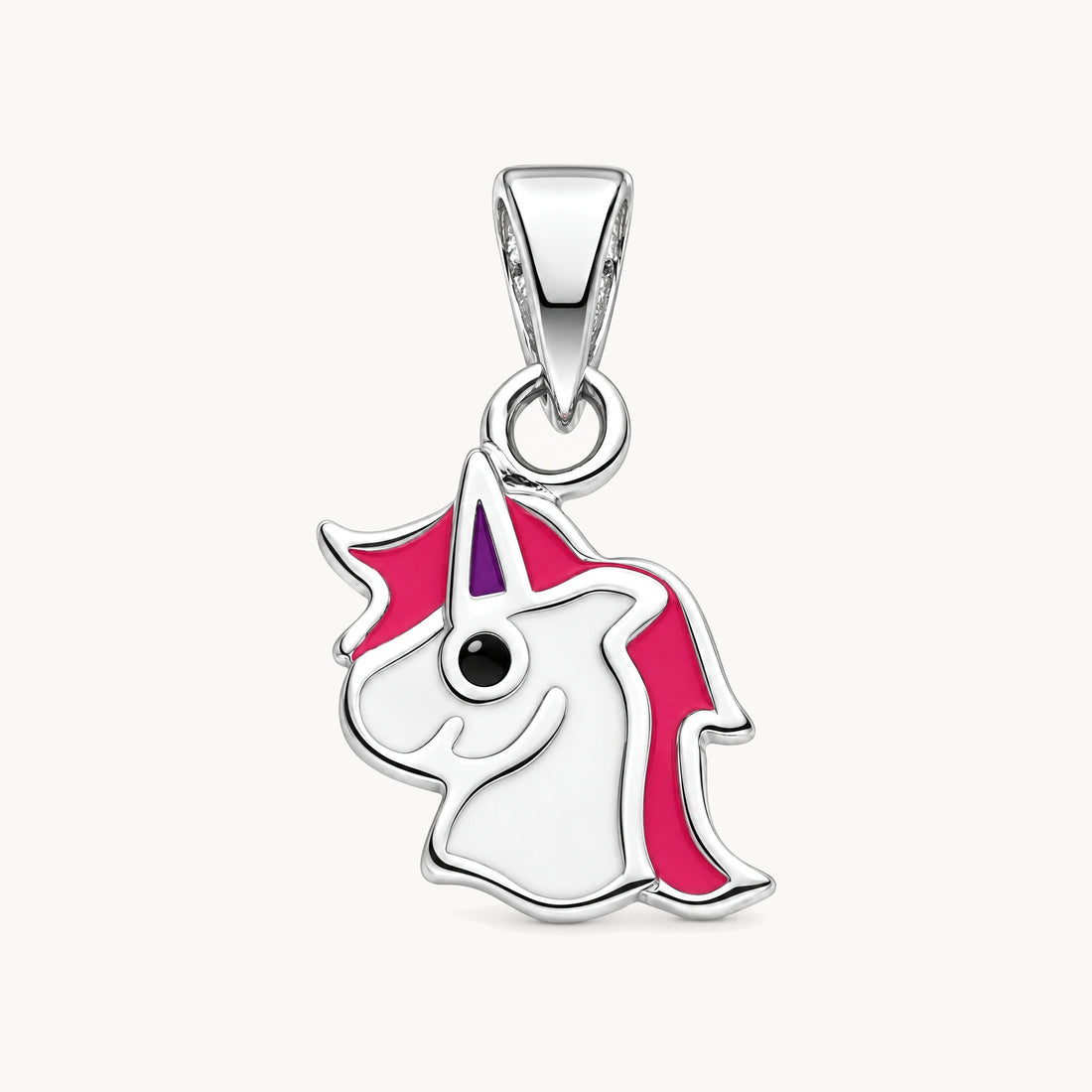 Glücksanhänger „Einhorn“ in 925er Silber rhodiniert mit Emaille