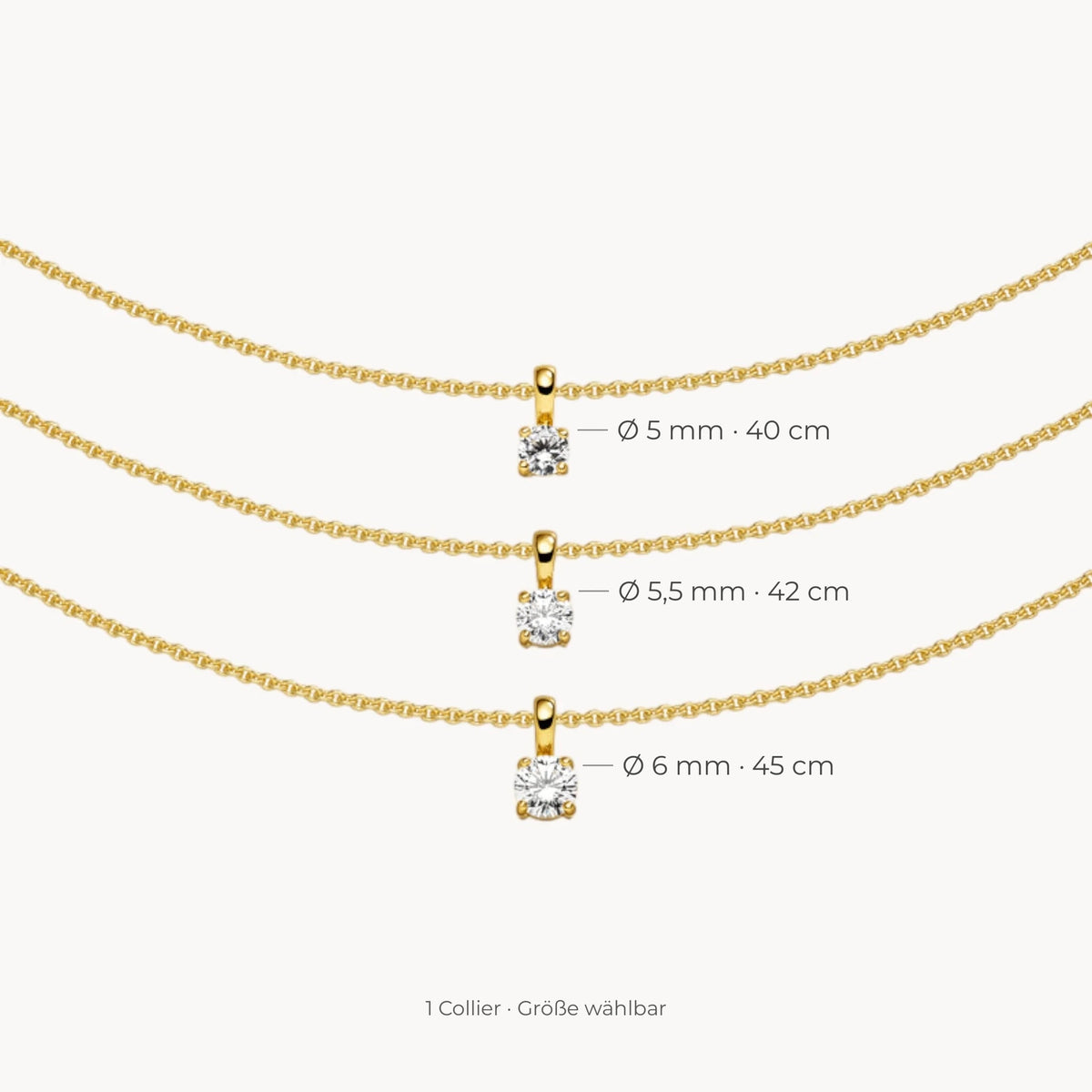 Collier in 925er Silber mit Zirkonia – 925 Silber gelb vergoldet, Größe wählbar