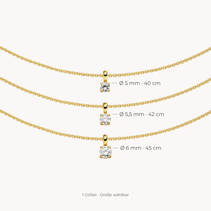 Collier in 925er Silber mit Zirkonia – 925 Silber gelb vergoldet, Größe wählbar