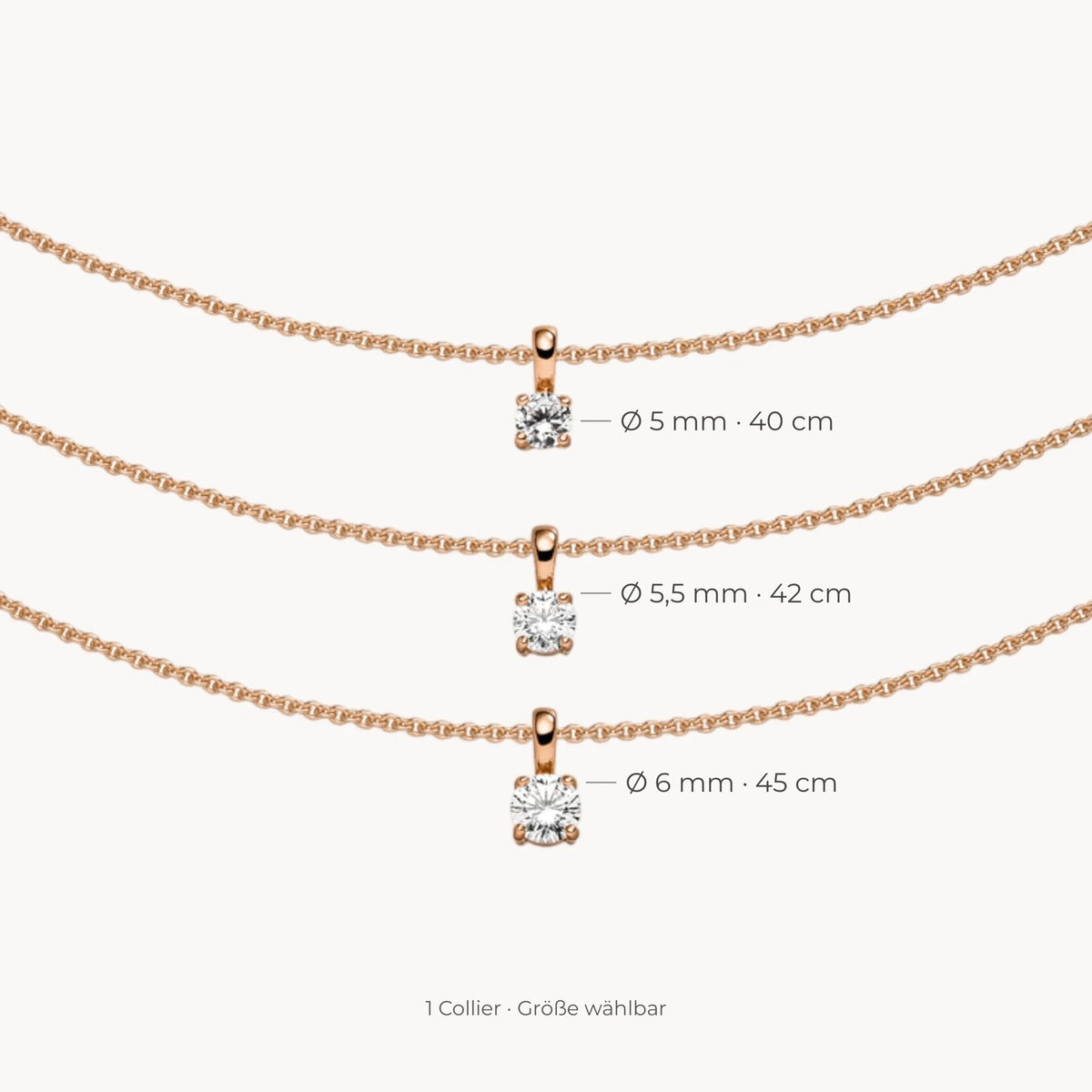 Collier in 925er Silber mit Zirkonia – 925 Silber rosé vergoldet, Größe wählbar