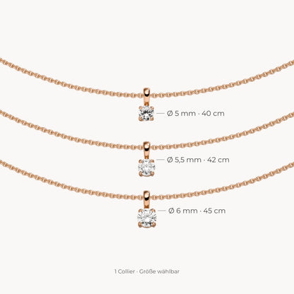 Collier in 925er Silber mit Zirkonia – 925 Silber rosé vergoldet, Größe wählbar