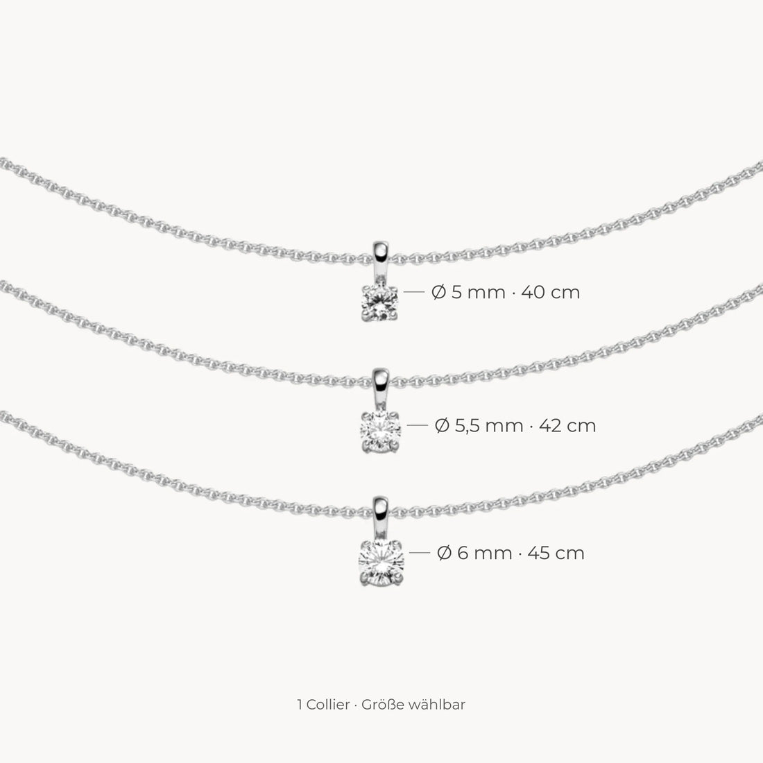 Collier in 925er Silber mit Zirkonia – 925 Silber rhodiniert, Größe wählbar
