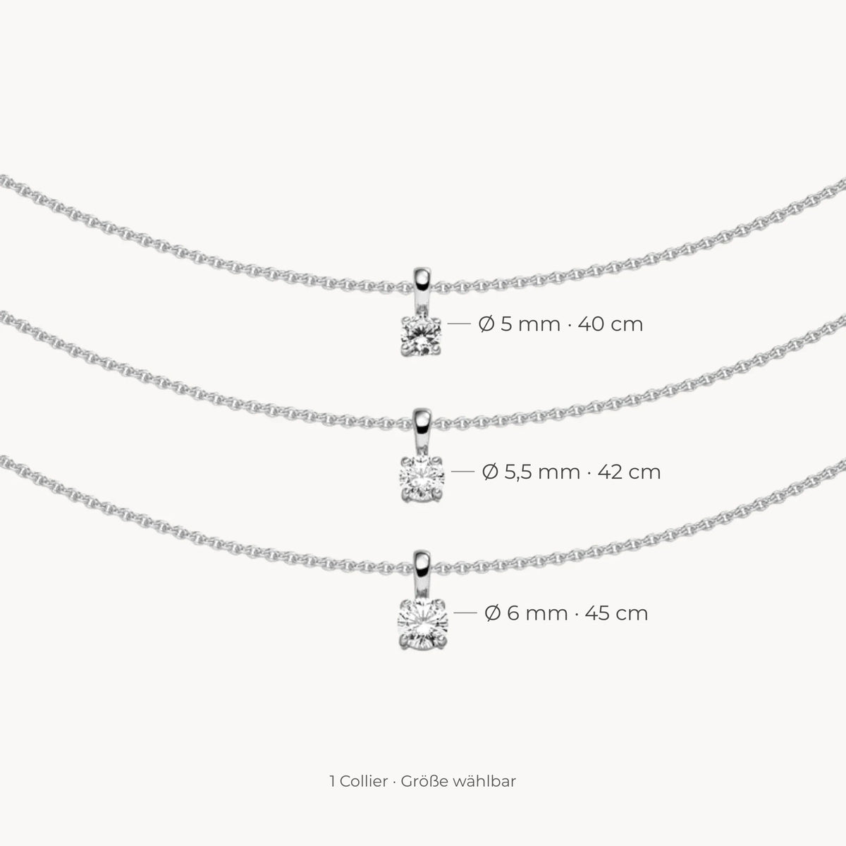 Collier in 925er Silber mit Zirkonia – 925 Silber rhodiniert, Größe wählbar