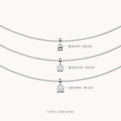Collier in 925er Silber mit Zirkonia – 925 Silber rhodiniert, Größe wählbar